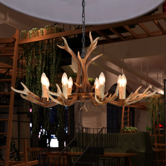 Rustic Khaki Resin Antler Chandelier – 6/8-Light Ceiling Pendant for Restaurants