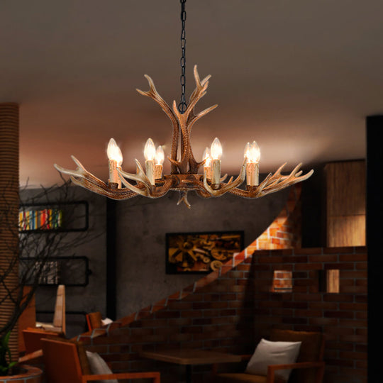 Rustic Khaki Resin Antler Chandelier – 6/8-Light Ceiling Pendant for Restaurants