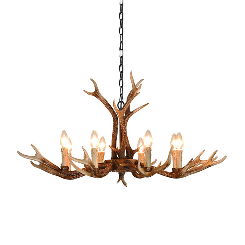 Rustic Khaki Resin Antler Chandelier – 6/8-Light Ceiling Pendant for Restaurants