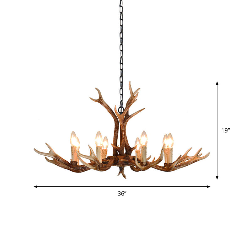 Rustic Khaki Resin Antler Chandelier – 6/8-Light Ceiling Pendant for Restaurants