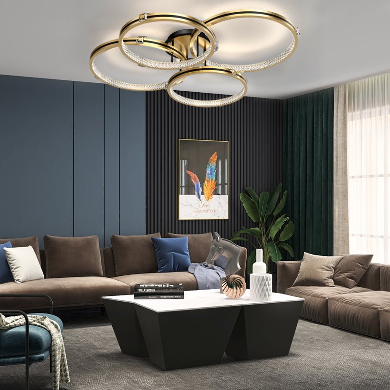 2/3/4 Rings Creative Step Dimming Brushed Gold Modern LED Ceiling Light