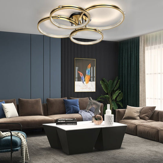 2/3/4 Rings Creative Step Dimming Brushed Gold Modern LED Ceiling Light