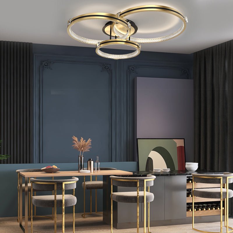 2/3/4 Rings Creative Step Dimming Brushed Gold Modern LED Ceiling Light