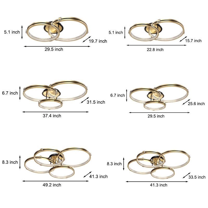 2/3/4 Rings Creative Step Dimming Brushed Gold Modern LED Ceiling Light