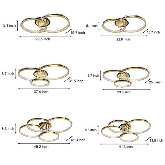 2/3/4 Rings Creative Step Dimming Brushed Gold Modern LED Ceiling Light