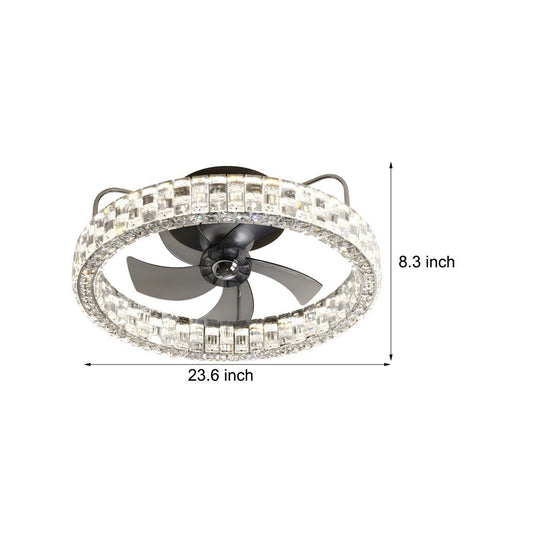 23.6" Crystal LED Flush Mount Ceiling Fan – 6 Speeds & Remote Control