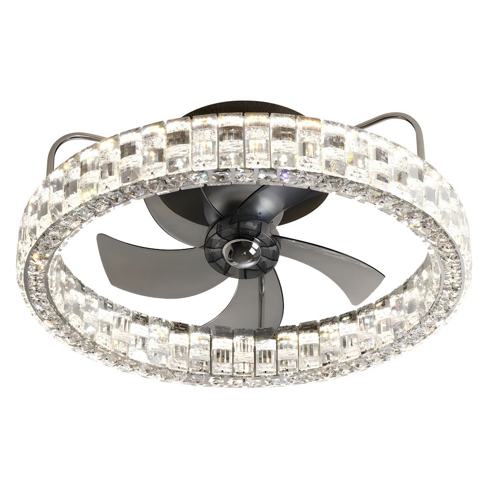 23.6" Crystal LED Flush Mount Ceiling Fan – 6 Speeds & Remote Control
