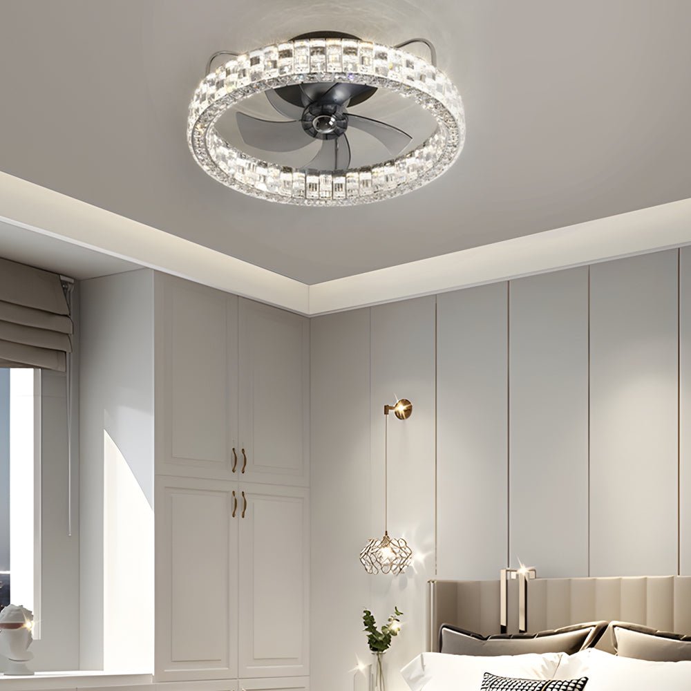 23.6" Crystal LED Flush Mount Ceiling Fan – 6 Speeds & Remote Control