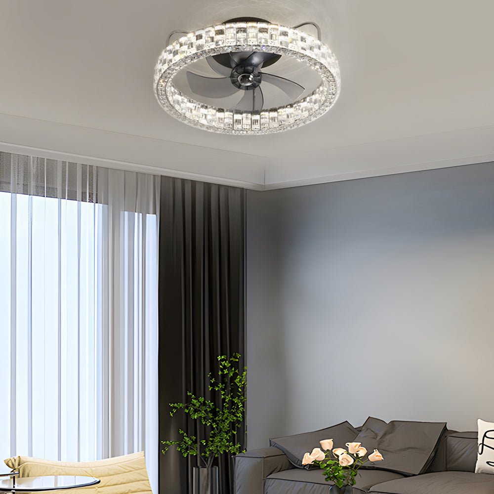 23.6" Crystal LED Flush Mount Ceiling Fan – 6 Speeds & Remote Control