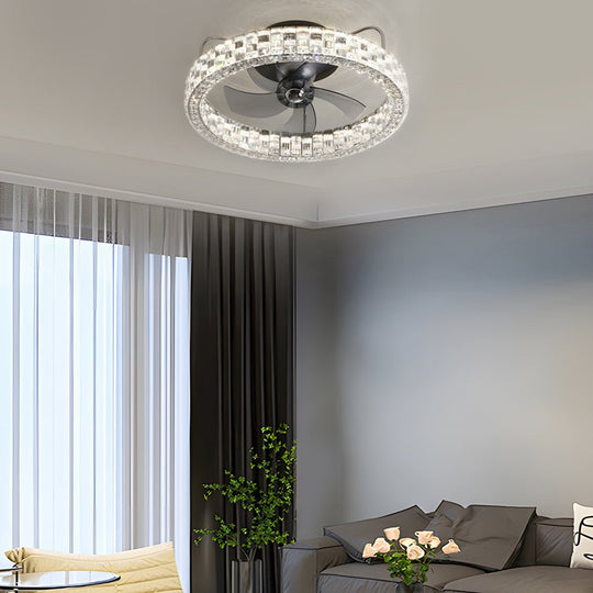23.6" Crystal LED Flush Mount Ceiling Fan – 6 Speeds & Remote Control