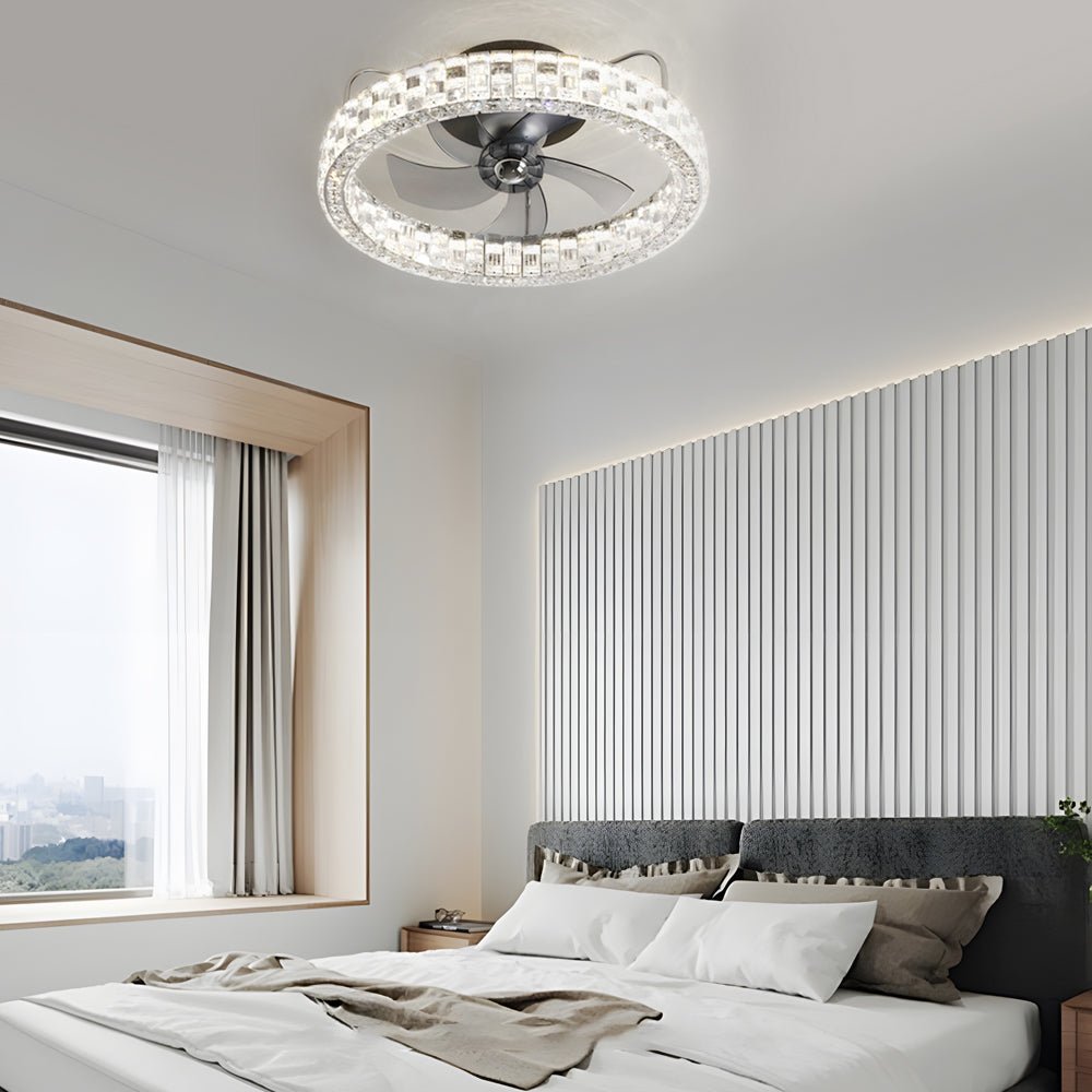 23.6" Crystal LED Flush Mount Ceiling Fan – 6 Speeds & Remote Control