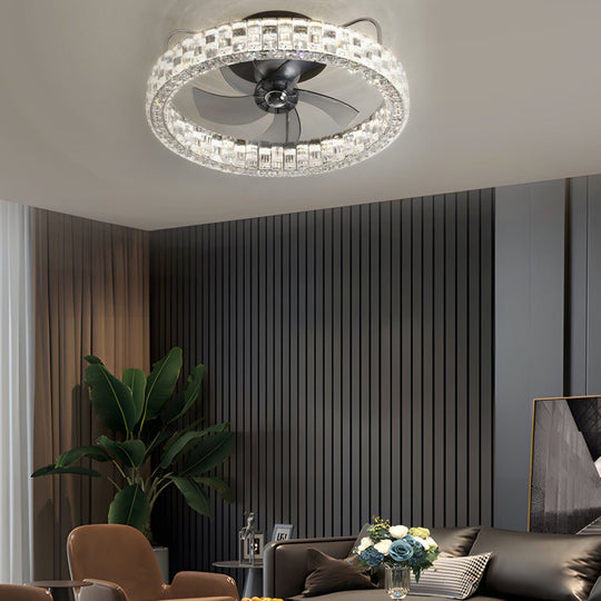 23.6" Crystal LED Flush Mount Ceiling Fan – 6 Speeds & Remote Control