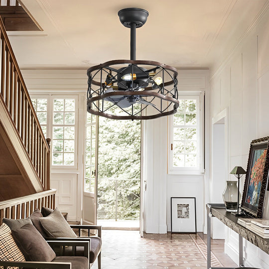Retro Rustic Bladeless Ceiling Fan Light with Remote