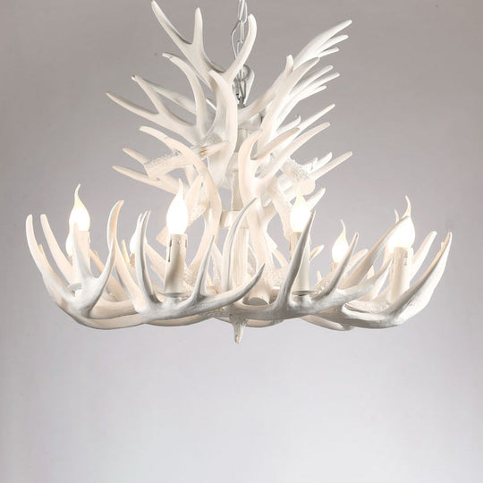 Artificial Antler Rustic Chandelier – Resin & Wood Pendant with Exposed Bulbs
