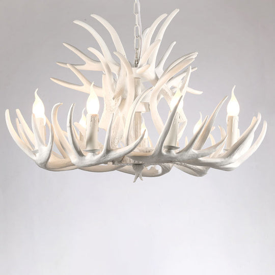Artificial Antler Rustic Chandelier – Resin & Wood Pendant with Exposed Bulbs