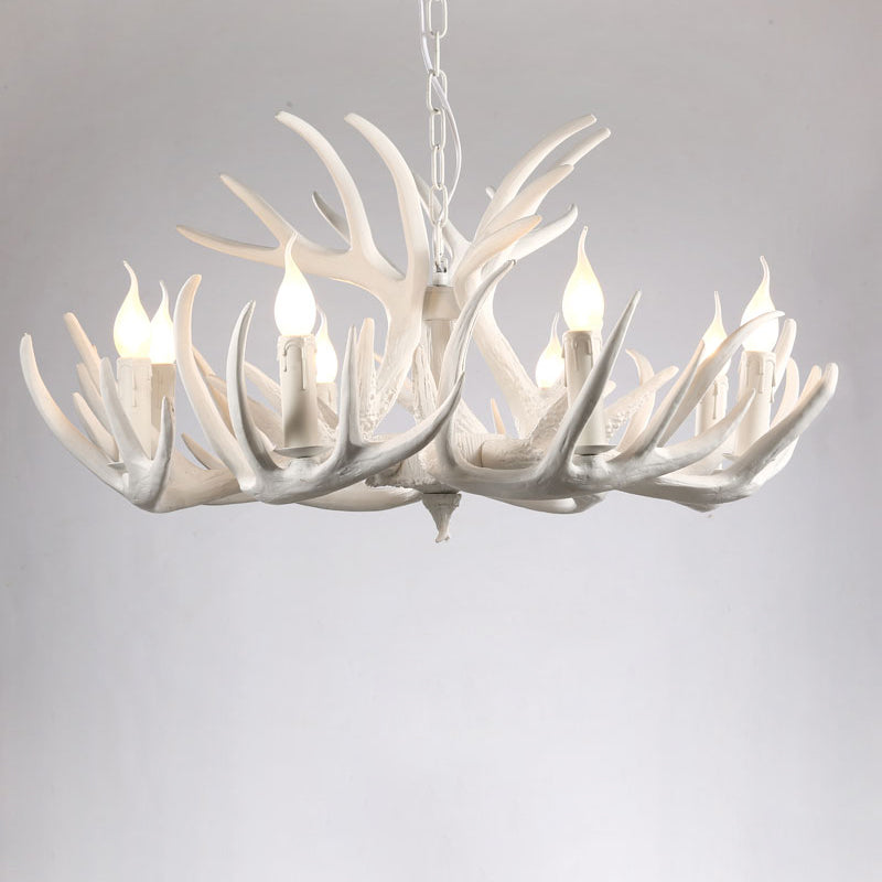 Artificial Antler Rustic Chandelier – Resin & Wood Pendant with Exposed Bulbs