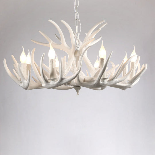 Artificial Antler Rustic Chandelier – Resin & Wood Pendant with Exposed Bulbs