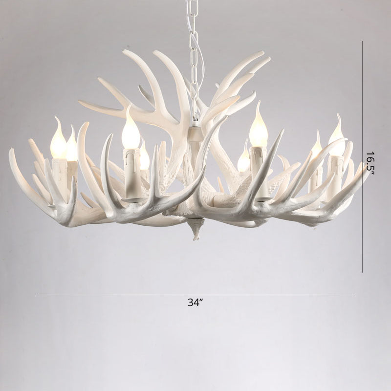 Artificial Antler Rustic Chandelier – Resin & Wood Pendant with Exposed Bulbs