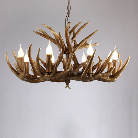 Artificial Antler Rustic Chandelier – Resin & Wood Pendant with Exposed Bulbs