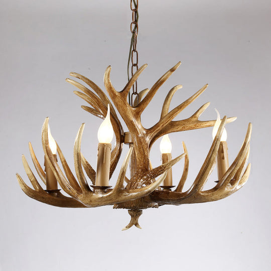 Artificial Antler Rustic Chandelier – Resin & Wood Pendant with Exposed Bulbs