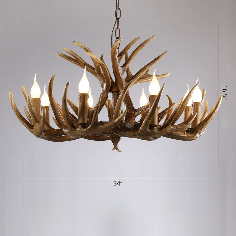 Artificial Antler Rustic Chandelier – Resin & Wood Pendant with Exposed Bulbs