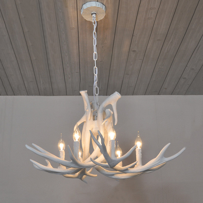 Rustic Resin Antler Chandelier – 6-Light Brown-Yellow & White Dining Pendant