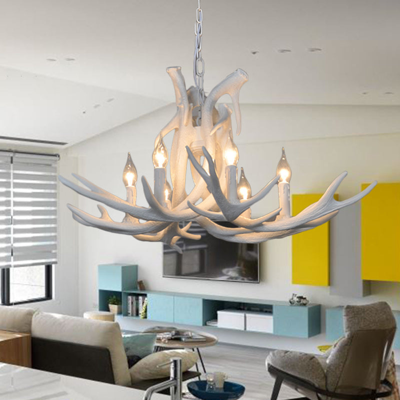 Rustic Resin Antler Chandelier – 6-Light Brown-Yellow & White Dining Pendant
