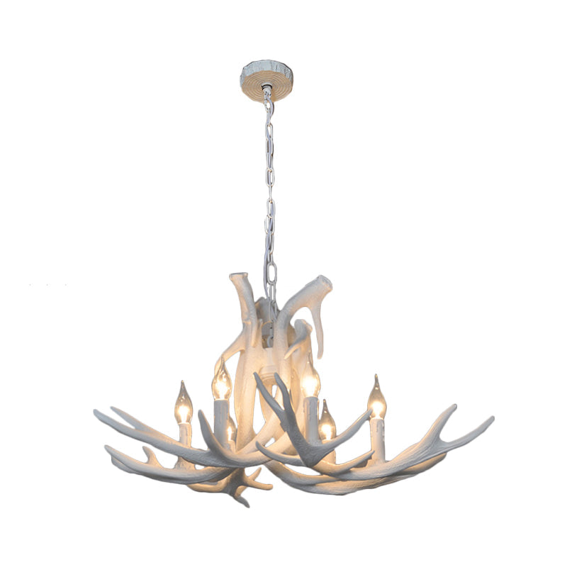 Rustic Resin Antler Chandelier – 6-Light Brown-Yellow & White Dining Pendant