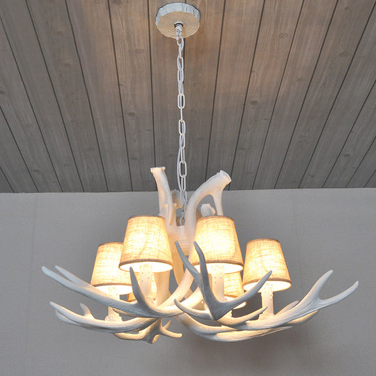 Rustic Resin Antler Chandelier – 6-Light Brown-Yellow & White Dining Pendant