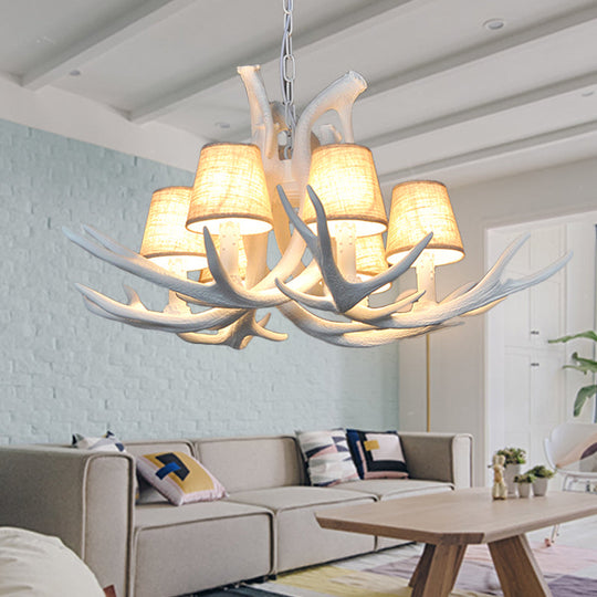 Rustic Resin Antler Chandelier – 6-Light Brown-Yellow & White Dining Pendant
