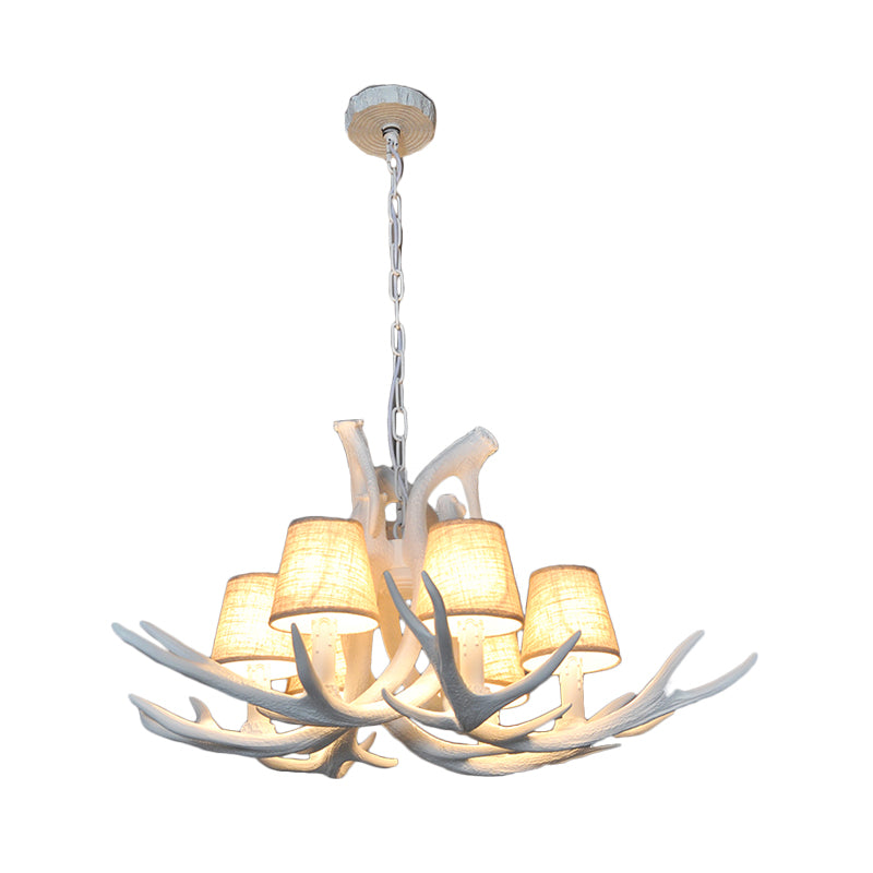 Rustic Resin Antler Chandelier – 6-Light Brown-Yellow & White Dining Pendant