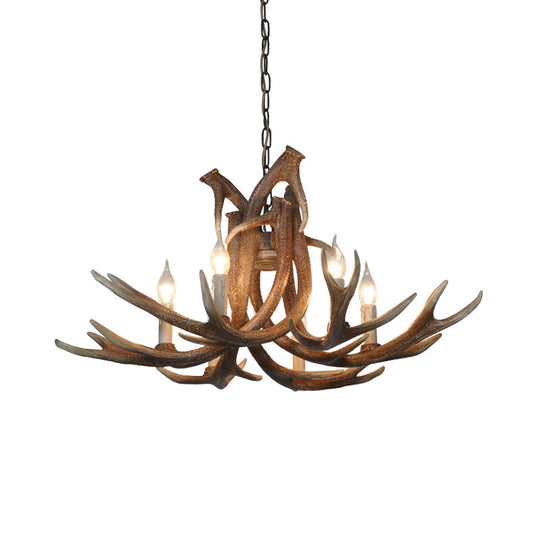 Rustic Resin Antler Chandelier – 6-Light Brown-Yellow & White Dining Pendant