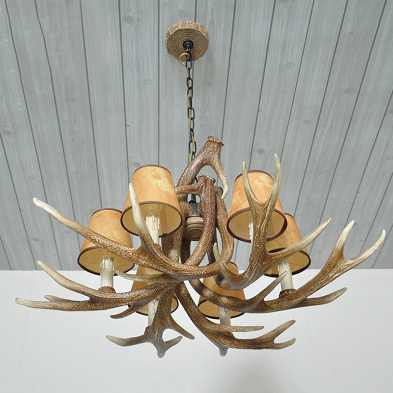 Rustic Resin Antler Chandelier – 6-Light Brown-Yellow & White Dining Pendant