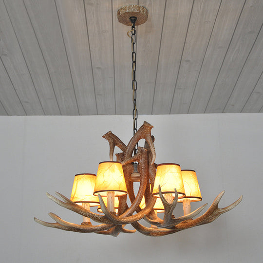 Rustic Resin Antler Chandelier – 6-Light Brown-Yellow & White Dining Pendant