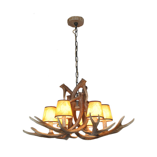 Rustic Resin Antler Chandelier – 6-Light Brown-Yellow & White Dining Pendant