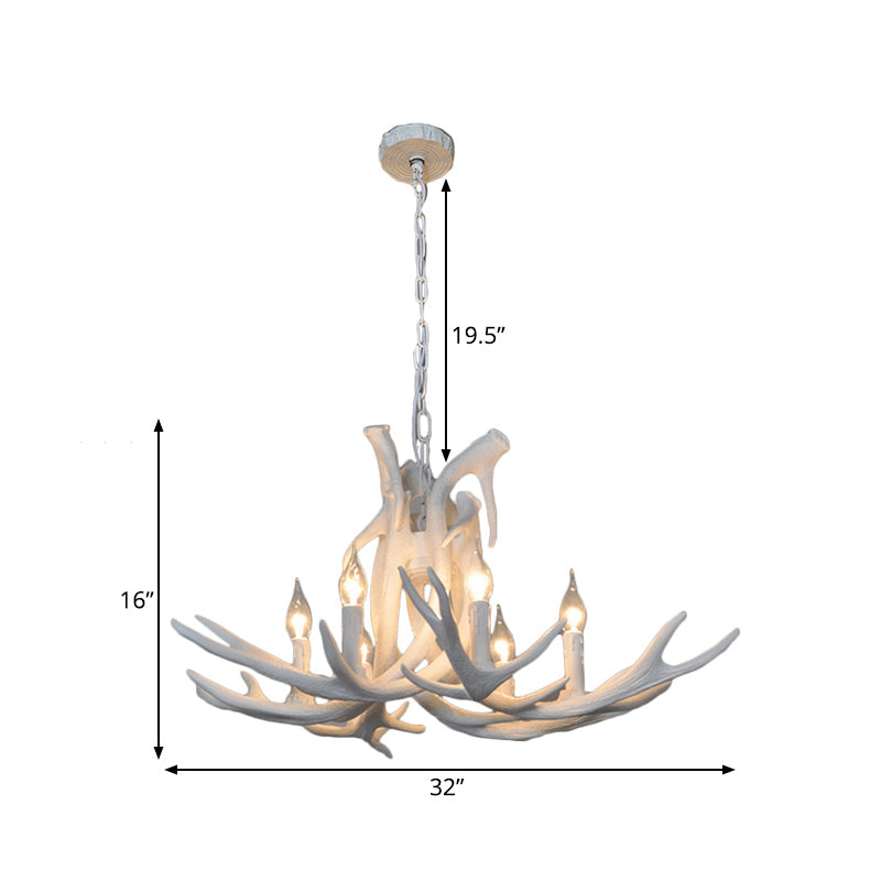 Rustic Resin Antler Chandelier – 6-Light Brown-Yellow & White Dining Pendant