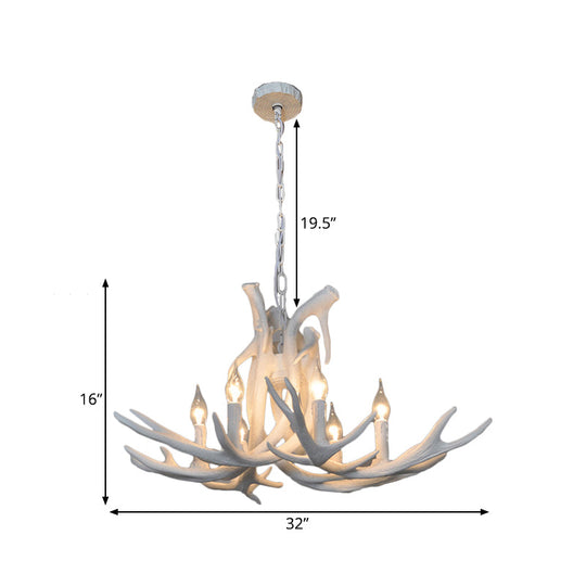 Rustic Resin Antler Chandelier – 6-Light Brown-Yellow & White Dining Pendant