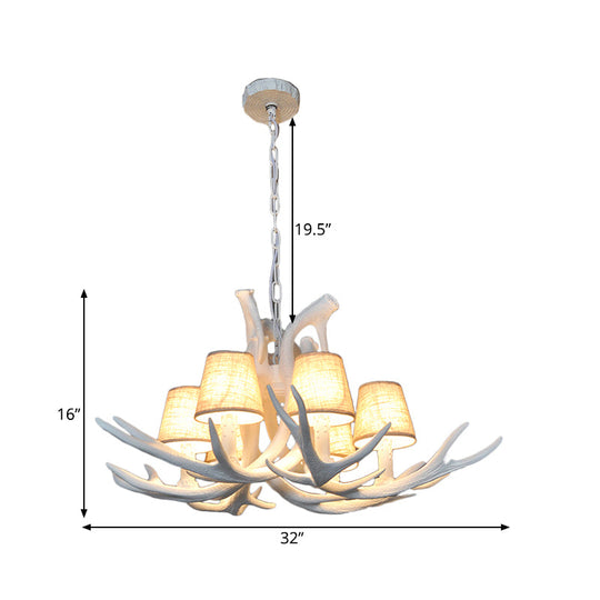 Rustic Resin Antler Chandelier – 6-Light Brown-Yellow & White Dining Pendant