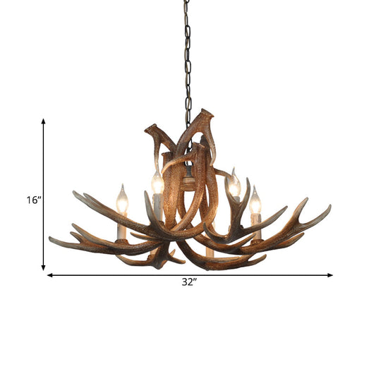 Rustic Resin Antler Chandelier – 6-Light Brown-Yellow & White Dining Pendant
