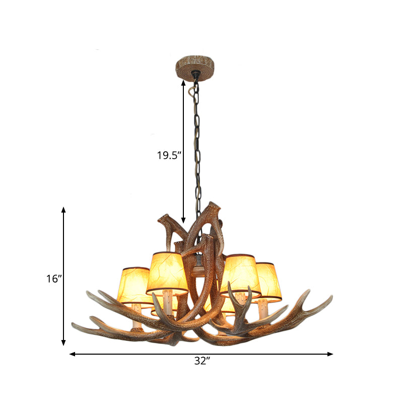 Rustic Resin Antler Chandelier – 6-Light Brown-Yellow & White Dining Pendant