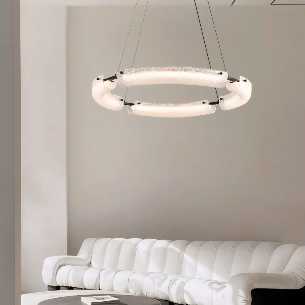 TITLE  LED Frosted Water Glass Ring Chandelier – 26"/34"/42"