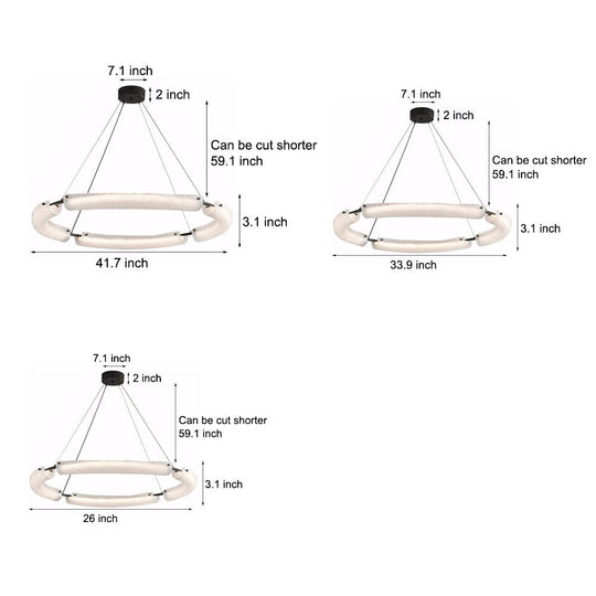 TITLE  LED Frosted Water Glass Ring Chandelier – 26"/34"/42"