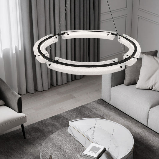 TITLE  LED Frosted Water Glass Ring Chandelier – 26"/34"/42"