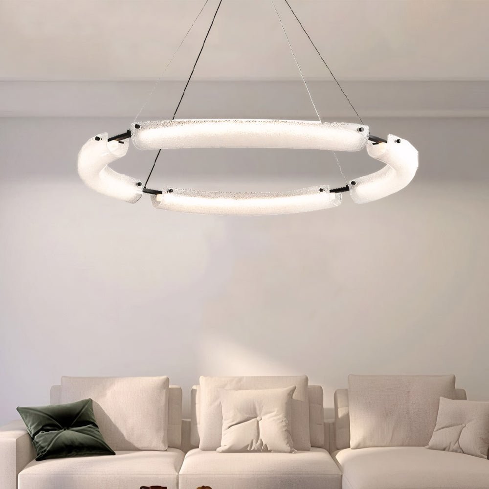 TITLE  LED Frosted Water Glass Ring Chandelier – 26"/34"/42"