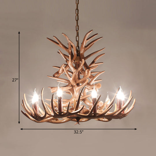 Rustic 9-Head Antler Resin Chandelier – Farmhouse Brown Pendant for Dining & Living Spaces