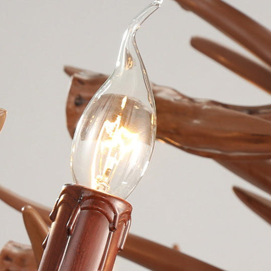 Rustic 9-Head Antler Resin Chandelier – Farmhouse Brown Pendant for Dining & Living Spaces