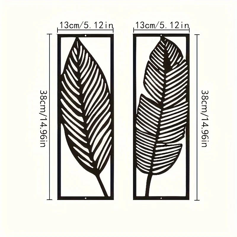 Set of 2 Leaf Silhouette Black Metal Wall Art Decor