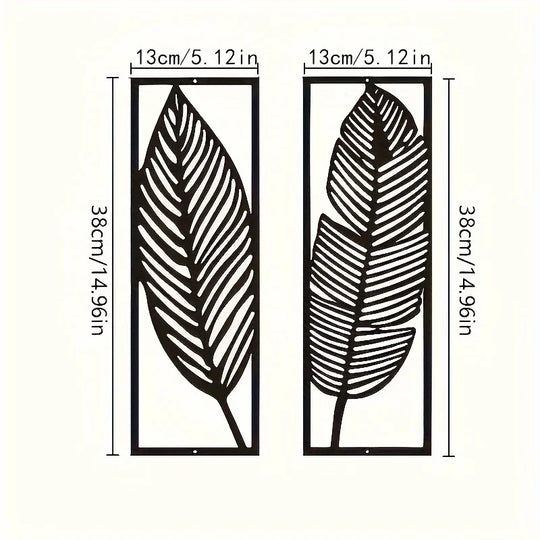 Set of 2 Leaf Silhouette Black Metal Wall Art Decor