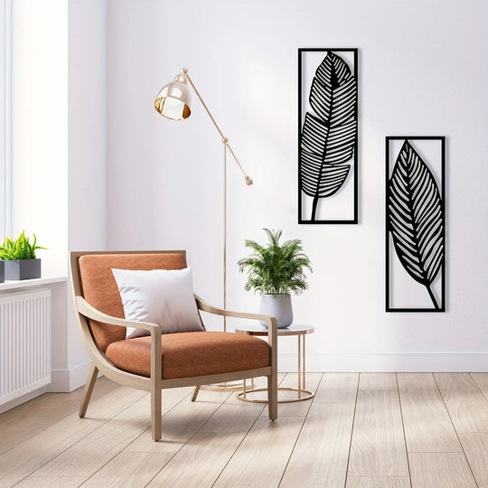 Set of 2 Leaf Silhouette Black Metal Wall Art Decor