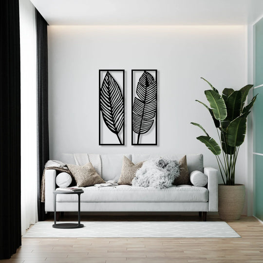 Set of 2 Leaf Silhouette Black Metal Wall Art Decor
